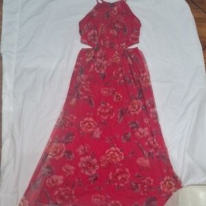 Candalite Wome's Floral Red Maxi Dress Size M